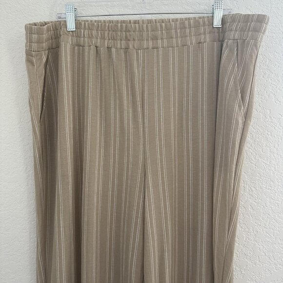 Belle Kim‎ Gravel Pants Womens 1X Tan Striped Pull On Wide Leg Casual Stretch - Picture 2 of 12